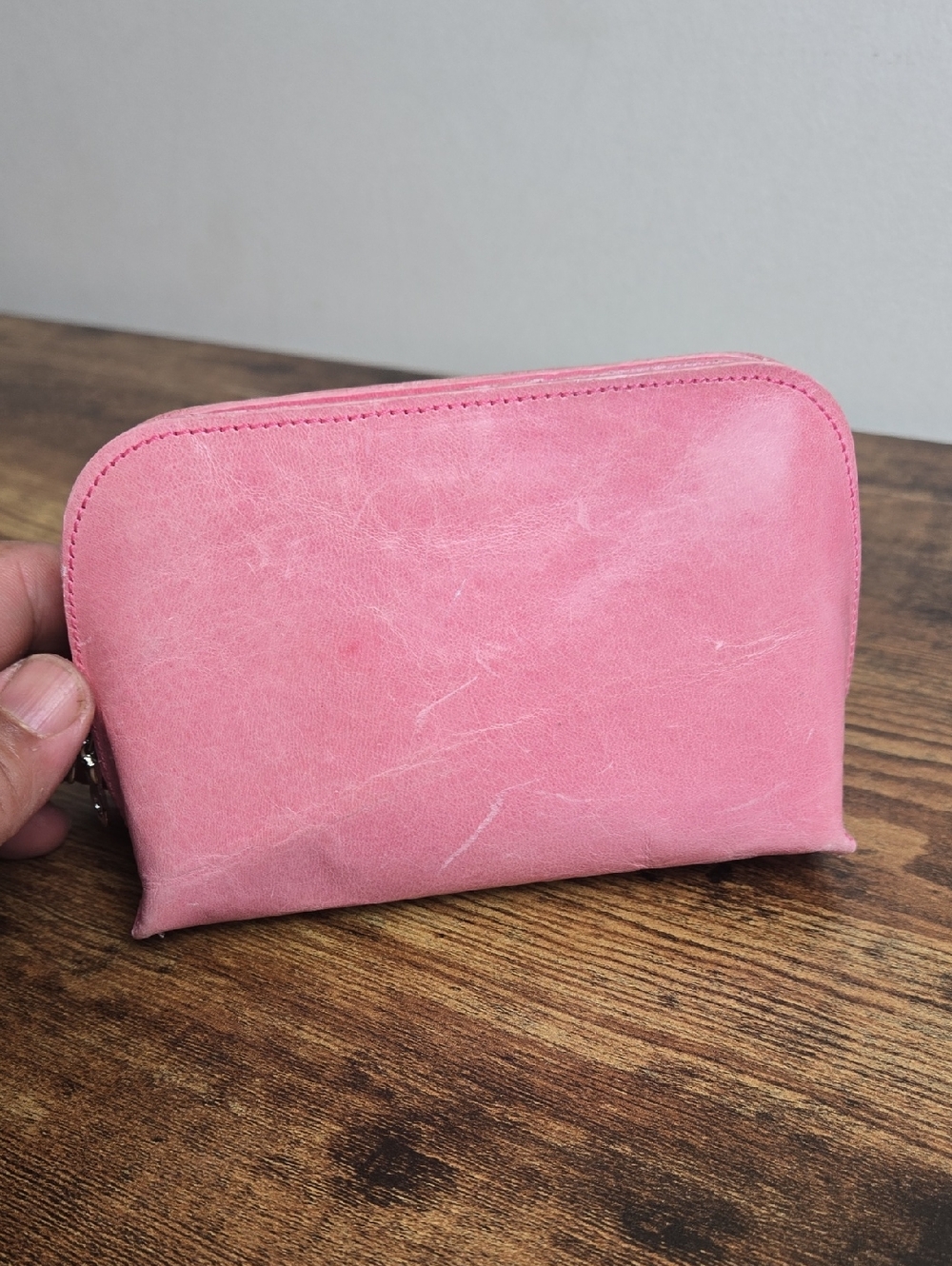 Abas Pink Leather Cosmetic Pouch Stylish Small Travel Makeup/Pouch Bag Euro Boho